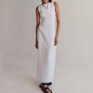 NEW DISSH Tyla White Linen Midi Dress Women's US Size 6